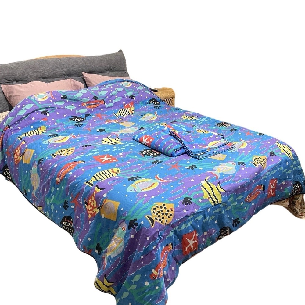 VTG Springs 80s 90s Reef Sea Fish Cheryl Johnson Queen Sheet Set Comforter Shams